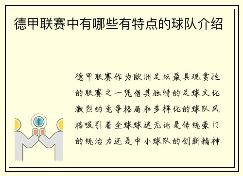 德甲联赛中有哪些有特点的球队介绍